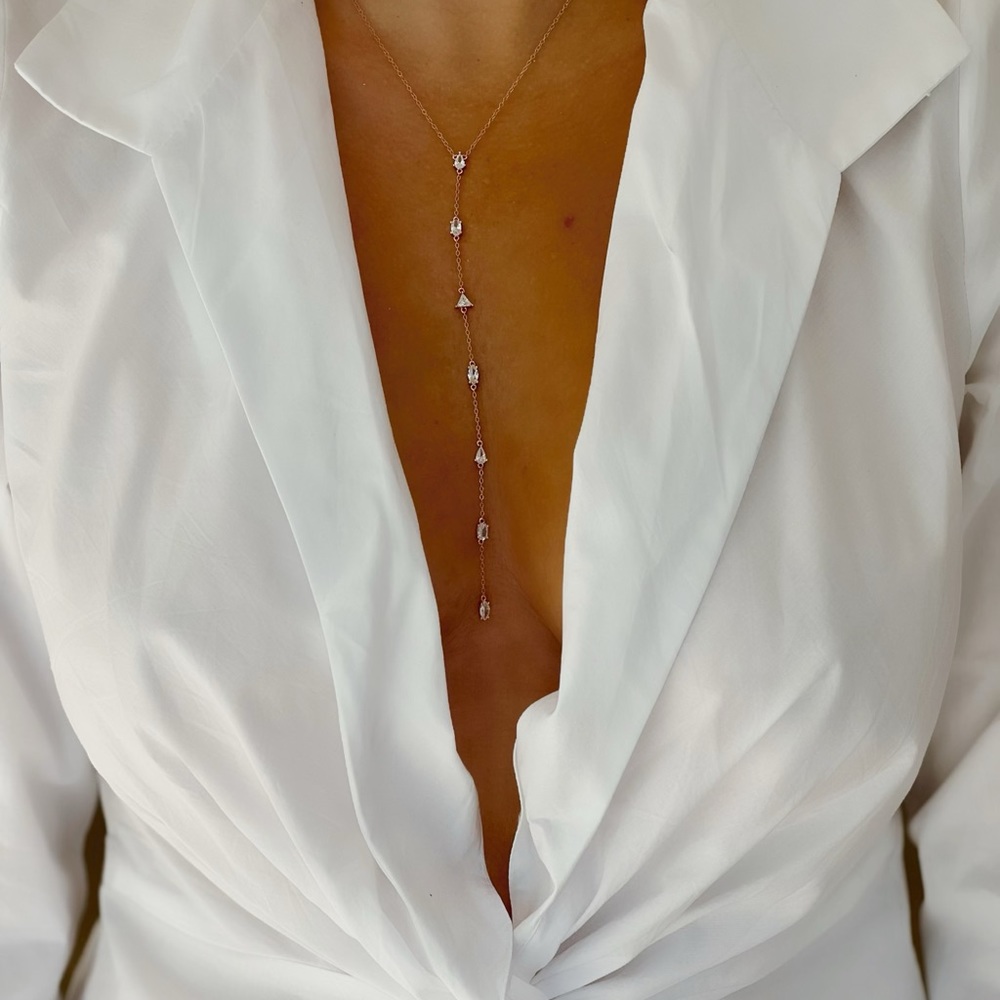 Dainty Lariat 925 Sterling Silver Rose Gold Plated Necklace